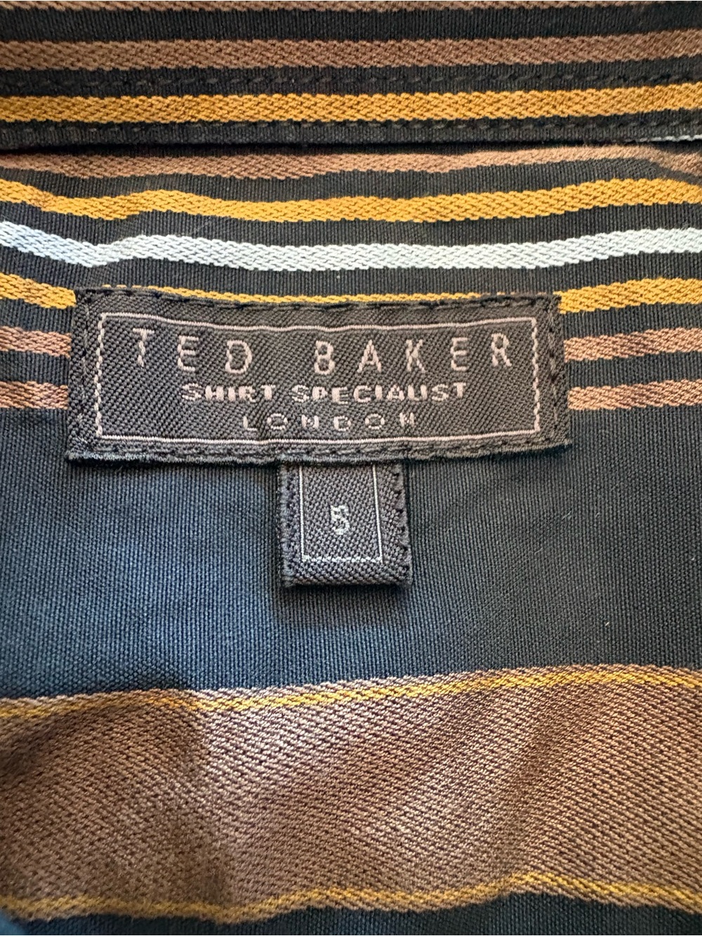 Ted Baker Black and Brown Striped Men’s Cotton Button-Down Shirt - Picture 2 of 5